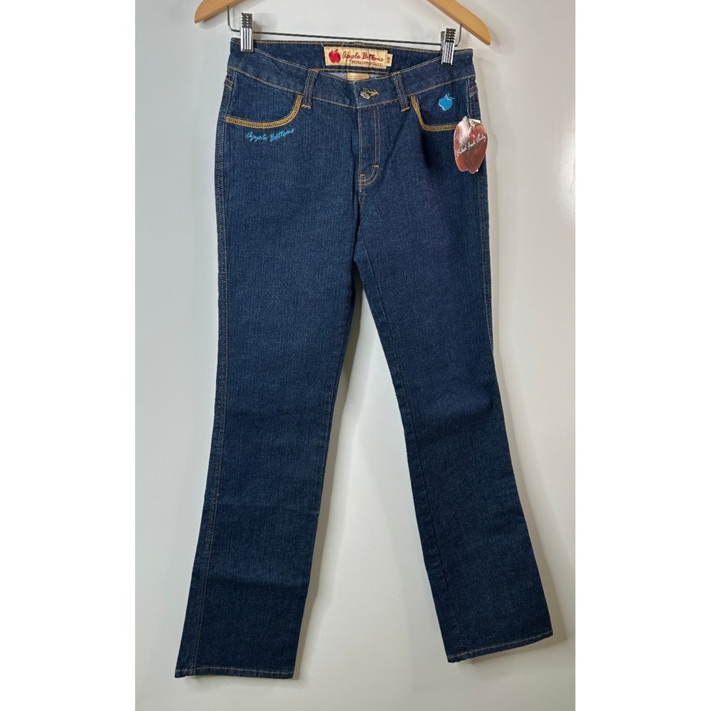 NWT Apple Bottoms Jeans Size 5/6 Low 27" Waist Dark Wash Y2K Apple Pocket Denim - Picture 2 of 13